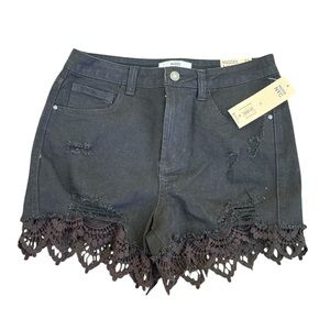 Madden NYC Black Lacey Lace Cute Girly Summer Denim Jean Shorts Size 13